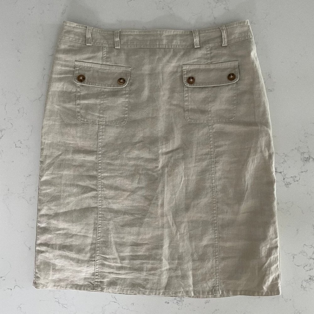 la Vita Casual Back Zip Lined 100% Linen Pencil Skirt Front Pockets Cream Sz 8